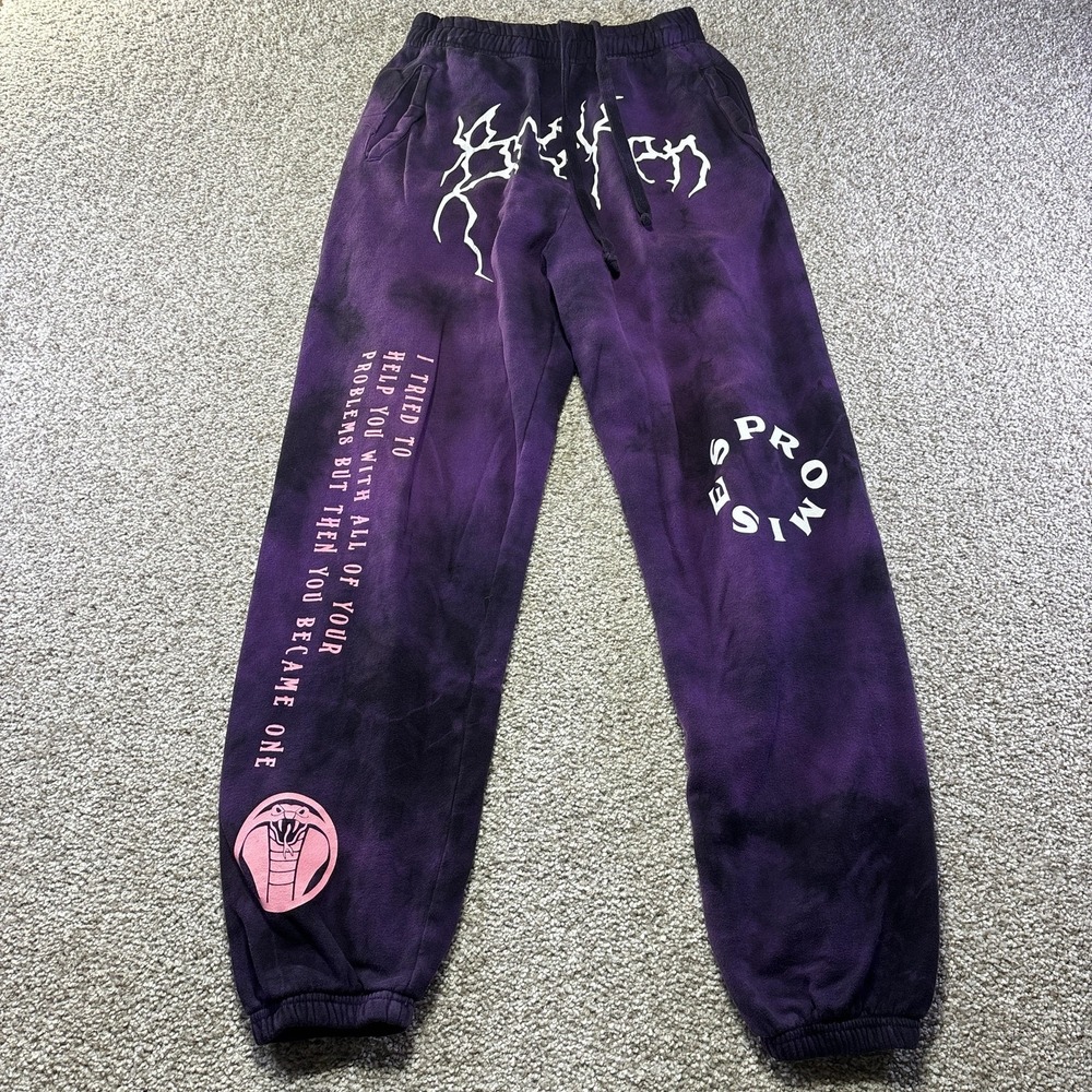 Broken Promises Sweatpants Mens Small Purple Tie Dye Fleece Joggers Graphic